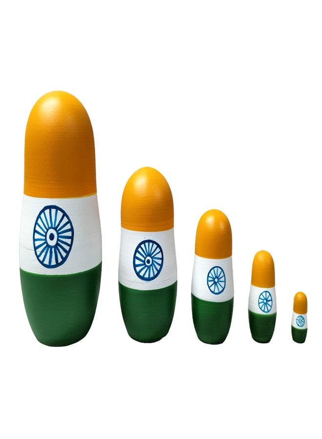 CHANNAPATNA TOYS Wooden Indian Flag Russian Nesting Dolls Set for Kids (2 Years+) - 6 Inch Multicolor - Set of 5 pcs - Improves Hand Eye Coordination & Fine Motor Skills (Pack of 2) - Image 4